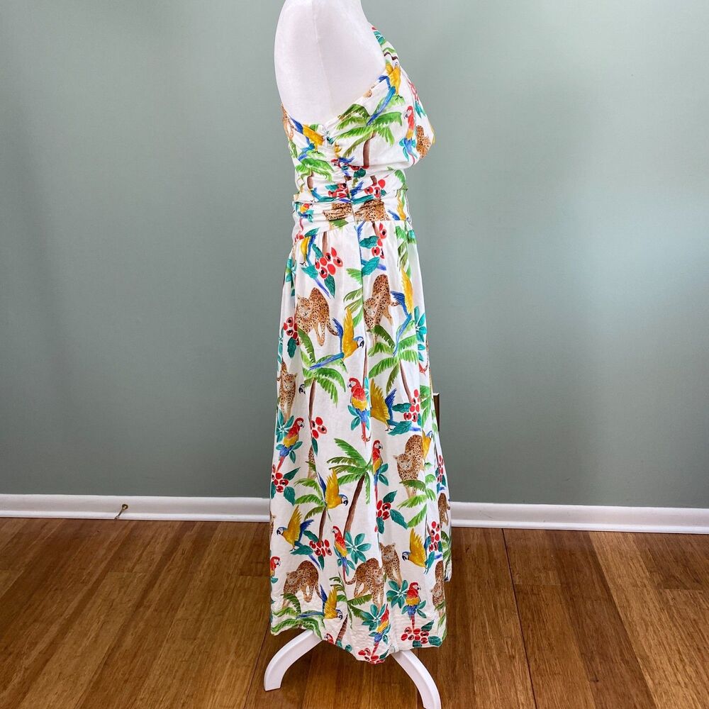 Farm Rio Midi Dress Tropical Paradise One Shoulder Womens Large Cutout Waist - Picture 4 of 13